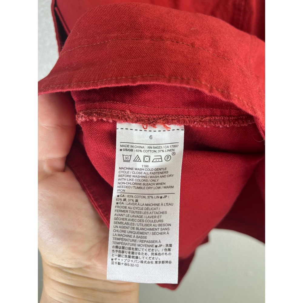 Banana Republic Linen Blend Utility Skirt Button Front Cargo Pocket Red 6 - Picture 7 of 8